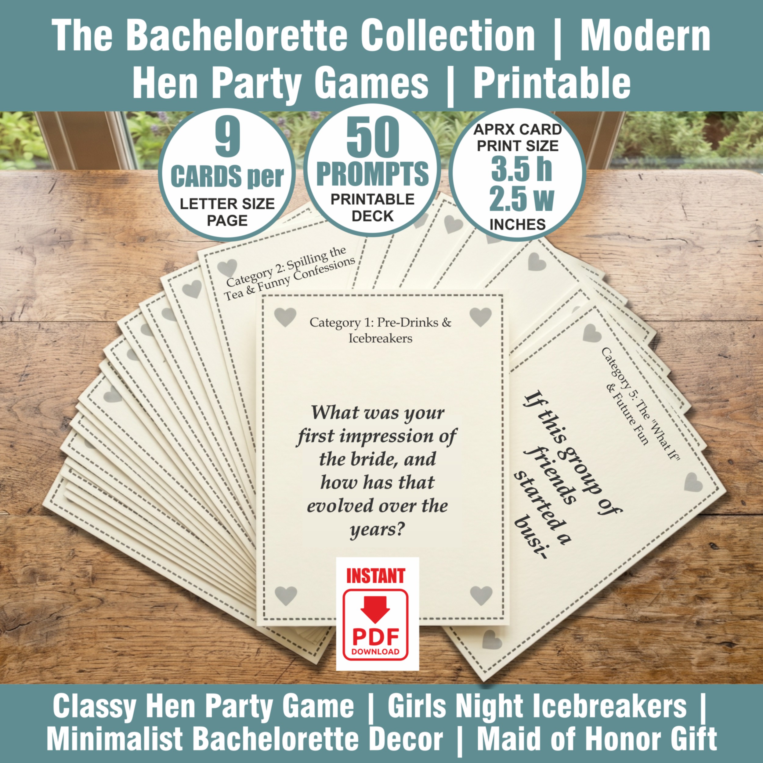 The Bachelorette Collection | Modern Hen Party Games | Printable Bachelorette Party Cards